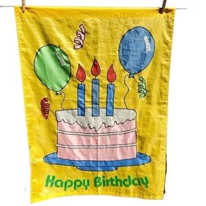 Vtg Happy Birthday Large Cake Balloons outdoor flag party decoration decor Sign